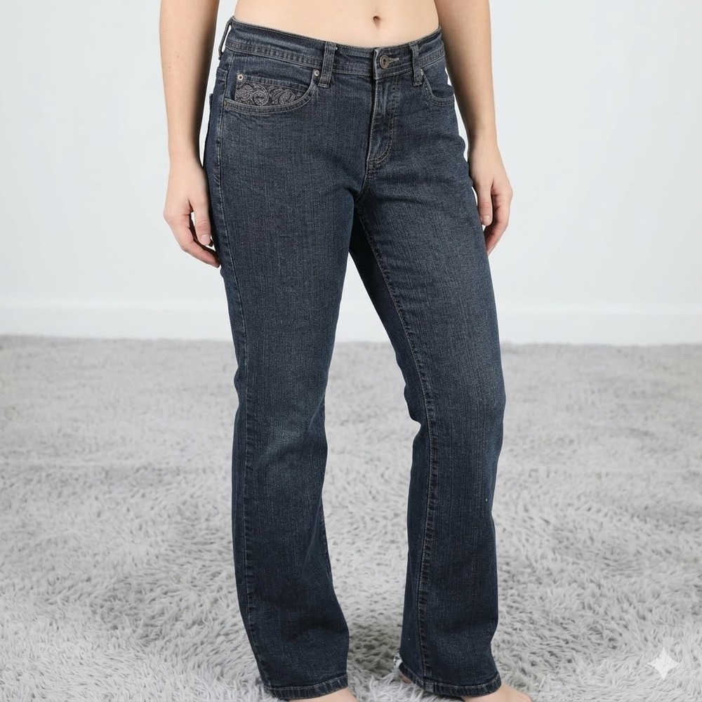 Boho Embroidered Zena Mid Rise Bootcut Jeans Size 8 Dark Wash Y2K Aesthetic